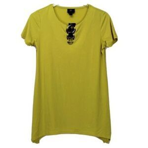 JM Collection Top Yellow Short Sleeve Round Neck O-Ring XS